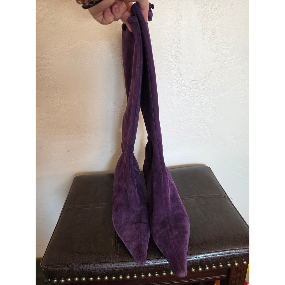PRADA Y2K Kitten Heel Purple Suede  Knee High Pointed Toe Boots sz 39 US 8.5 - Picture 9 of 16